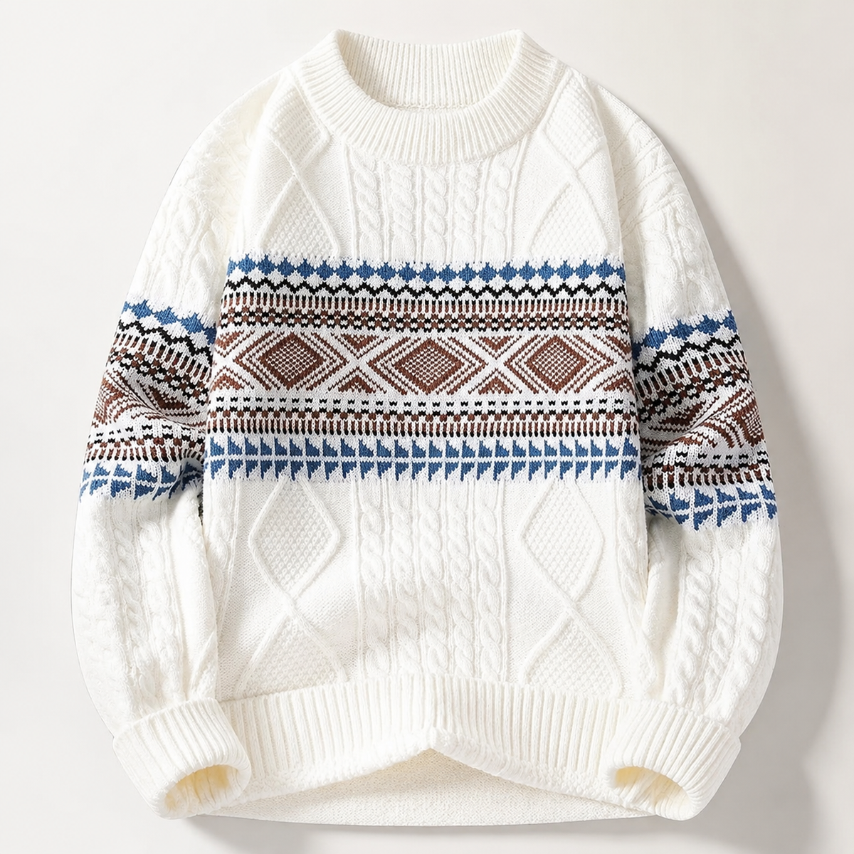 Alessio Cable-Knit Geometric Crewneck Sweater