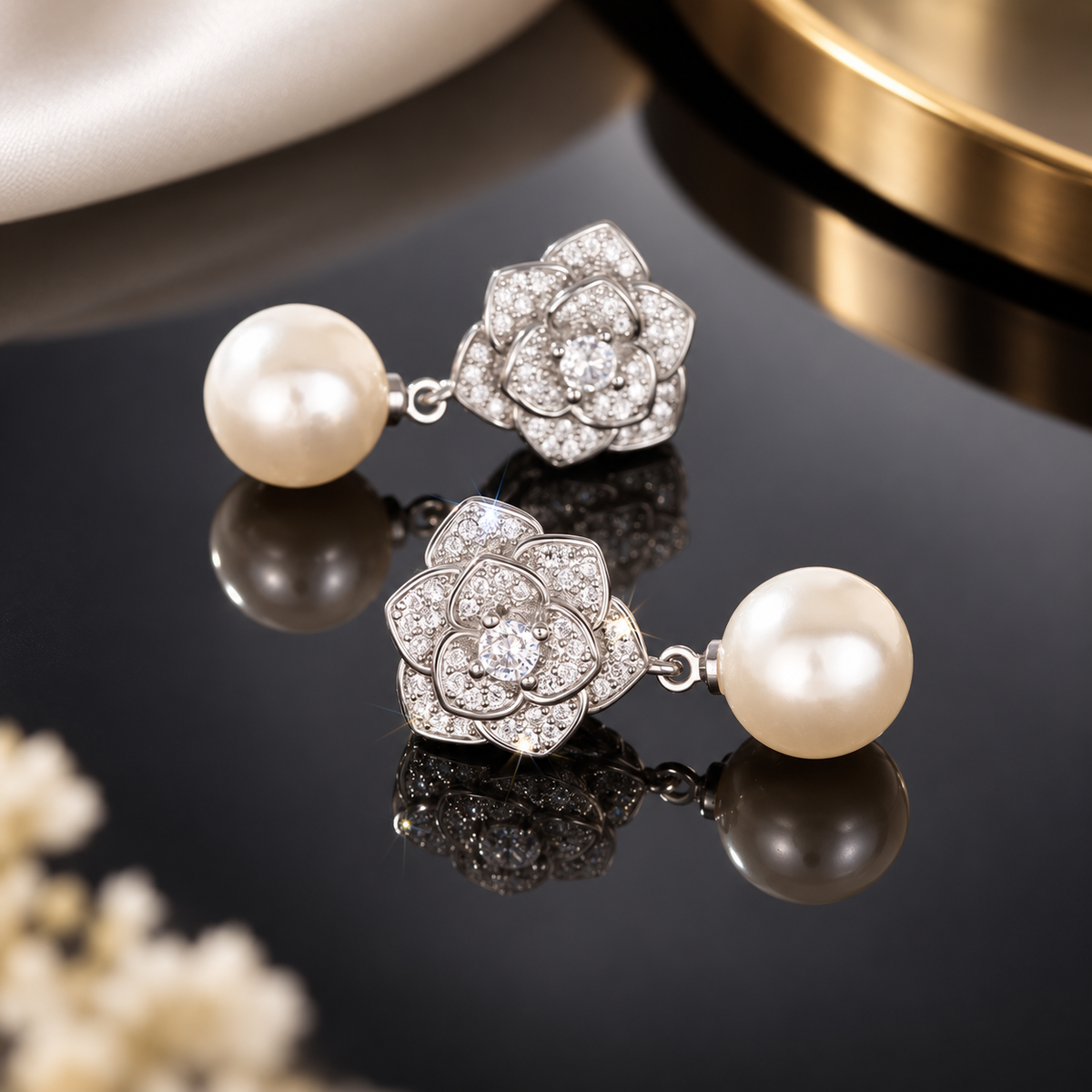 Colette Crystal Flower Pearl Drop Earrings