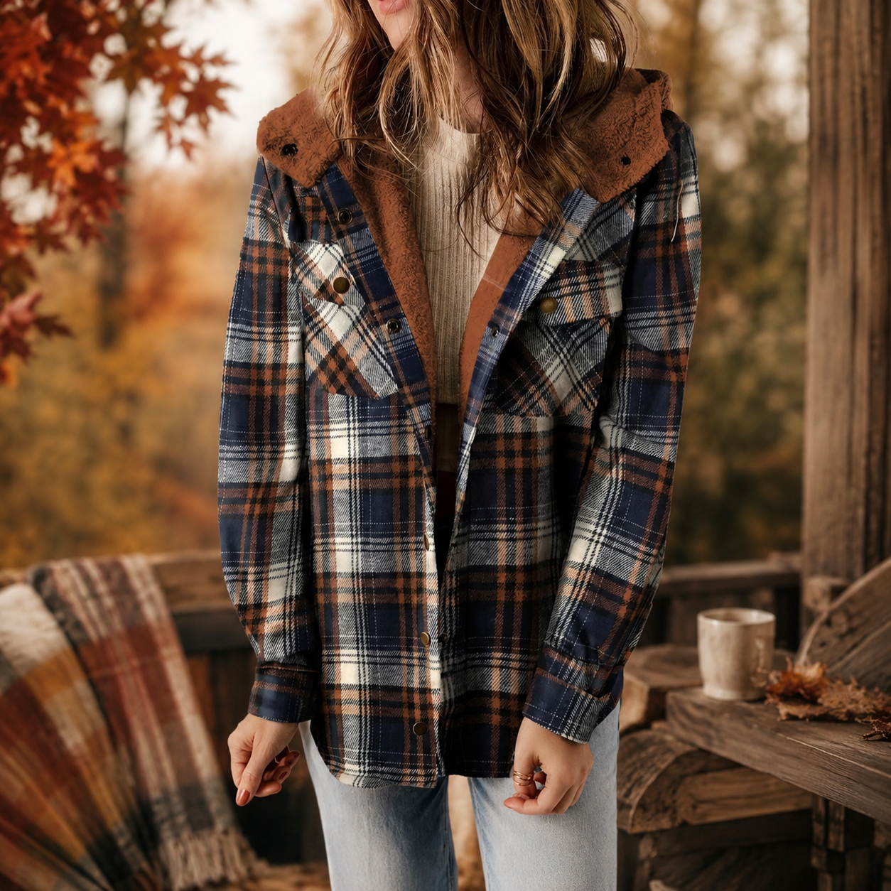 Elodie Women’s Plaid Fleece-Lined Hooded Jacket
