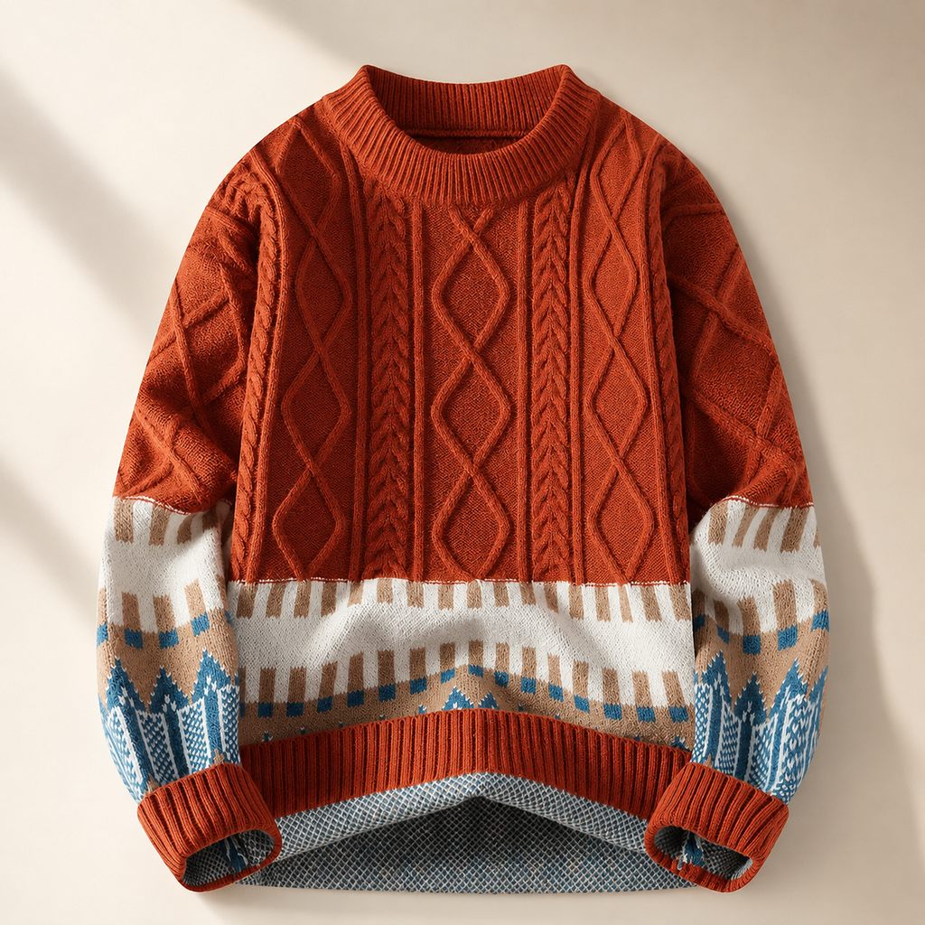 Rowan Cable-Knit Geometric Crewneck Sweater