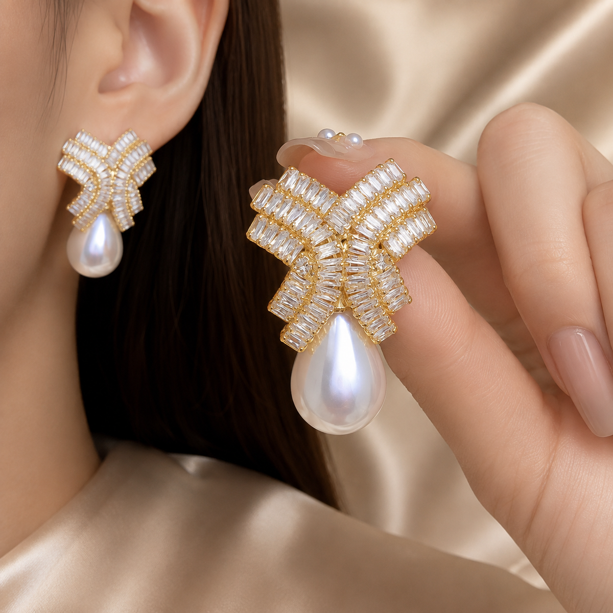 Harper Pearl Bow Drop Earrings