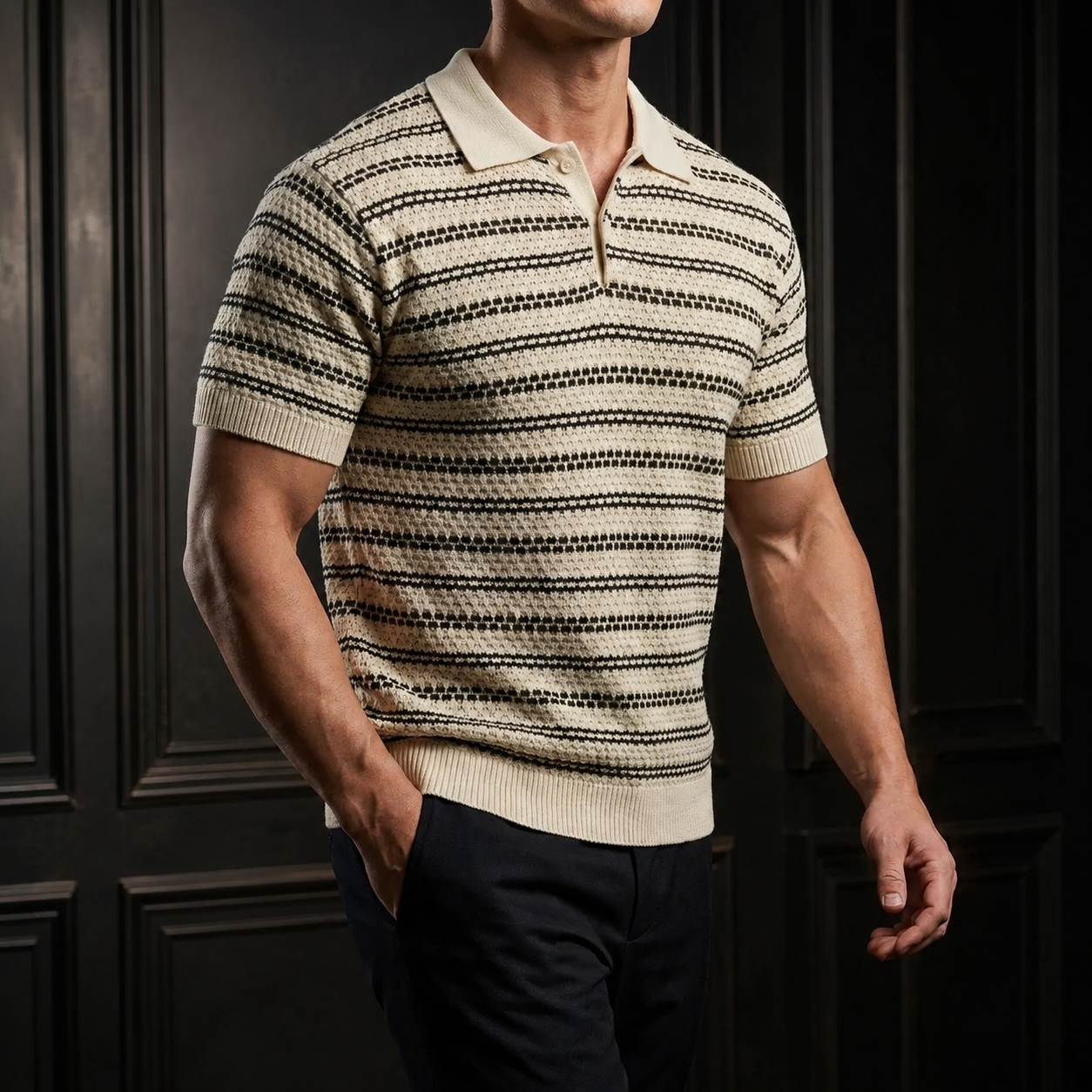 Caleb Men’s Striped Knit Polo Shirt