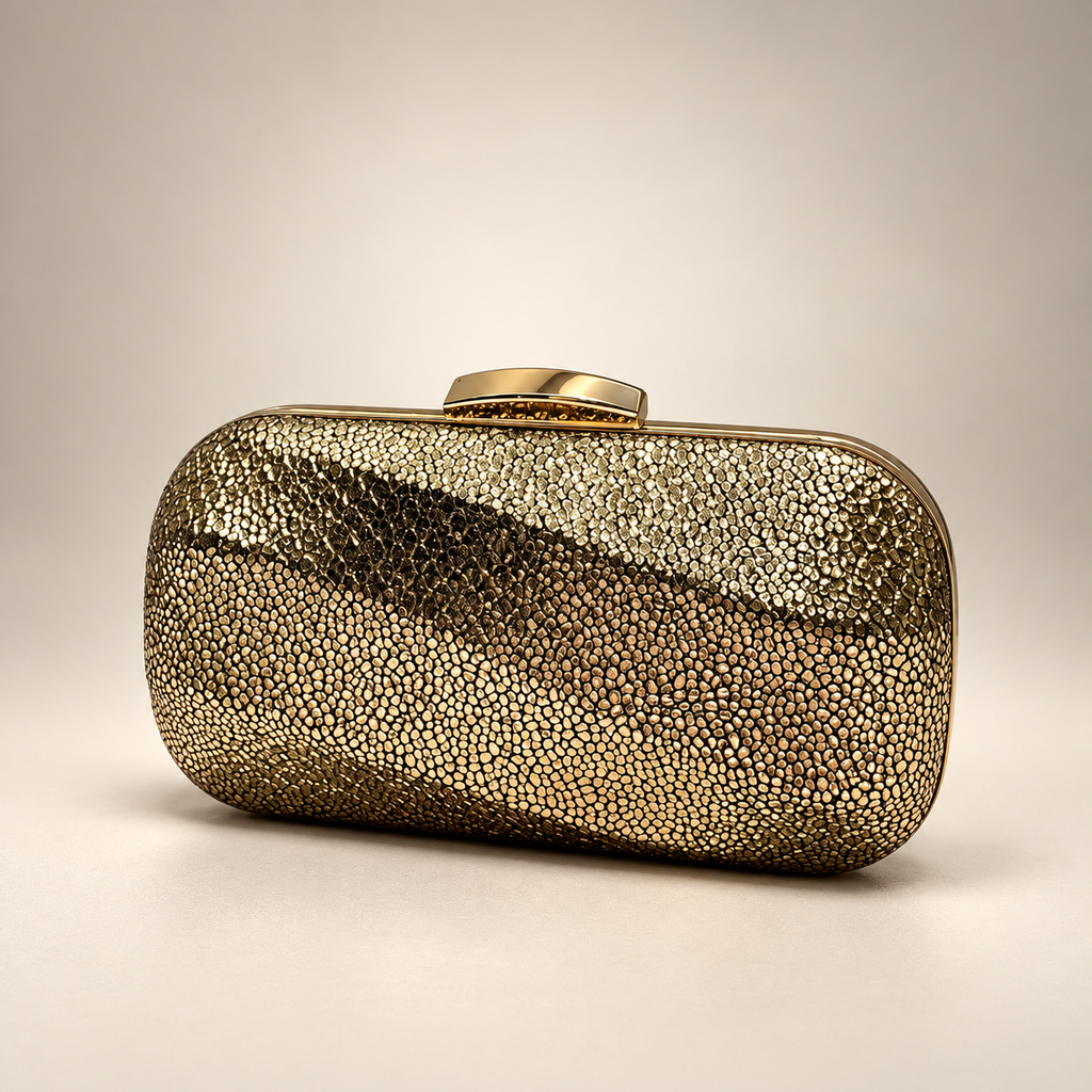 Isabella Metallic Textured Evening Clutch Bag with Chain Strap