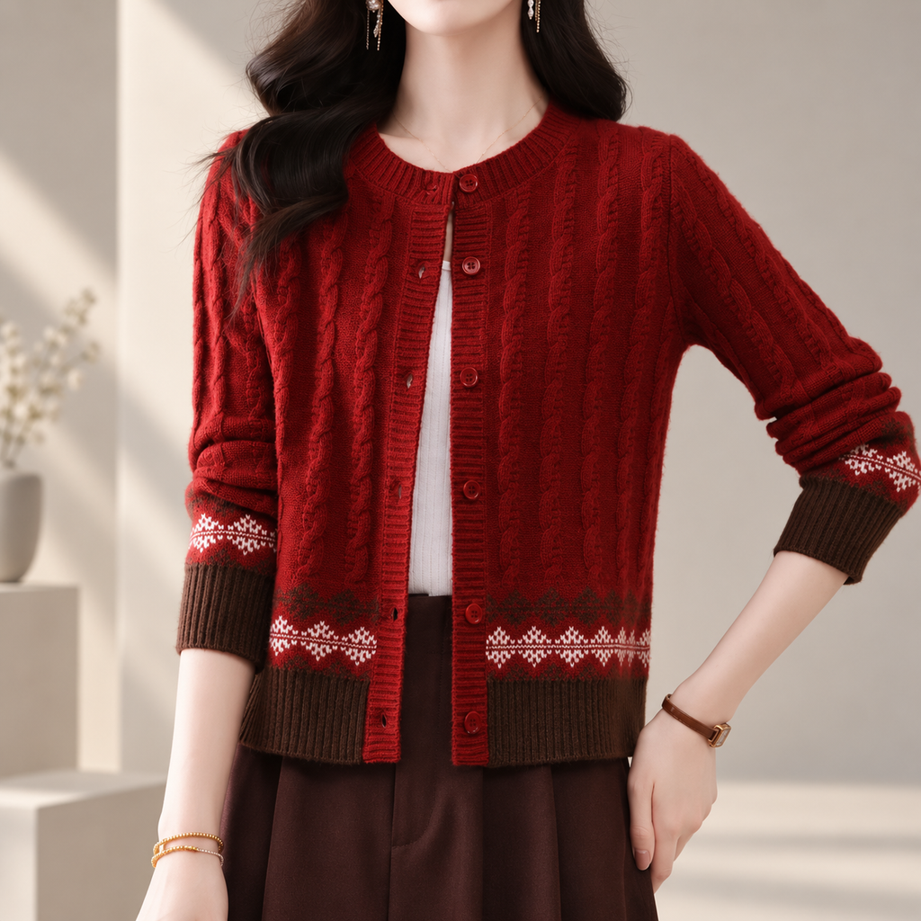 Rosalie Cable Knit Fair Isle Button Cardigan