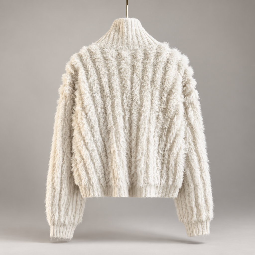 Elodie Women's Fuzzy Textured Knit Button-Front Cardigan with Stand Collar