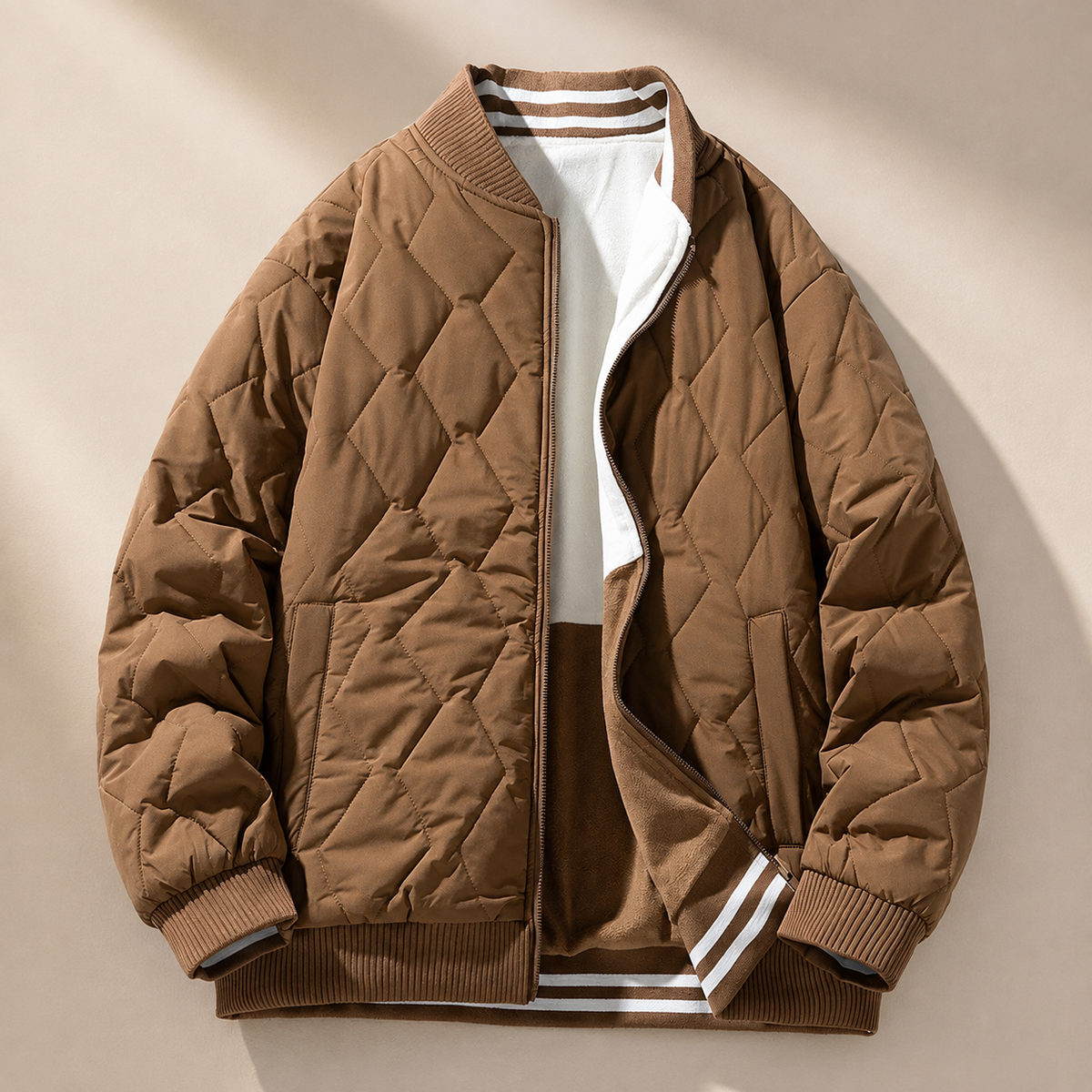 Theo Reversible Quilted Bomber Jacket – Color-Block Zip-Up Jacket