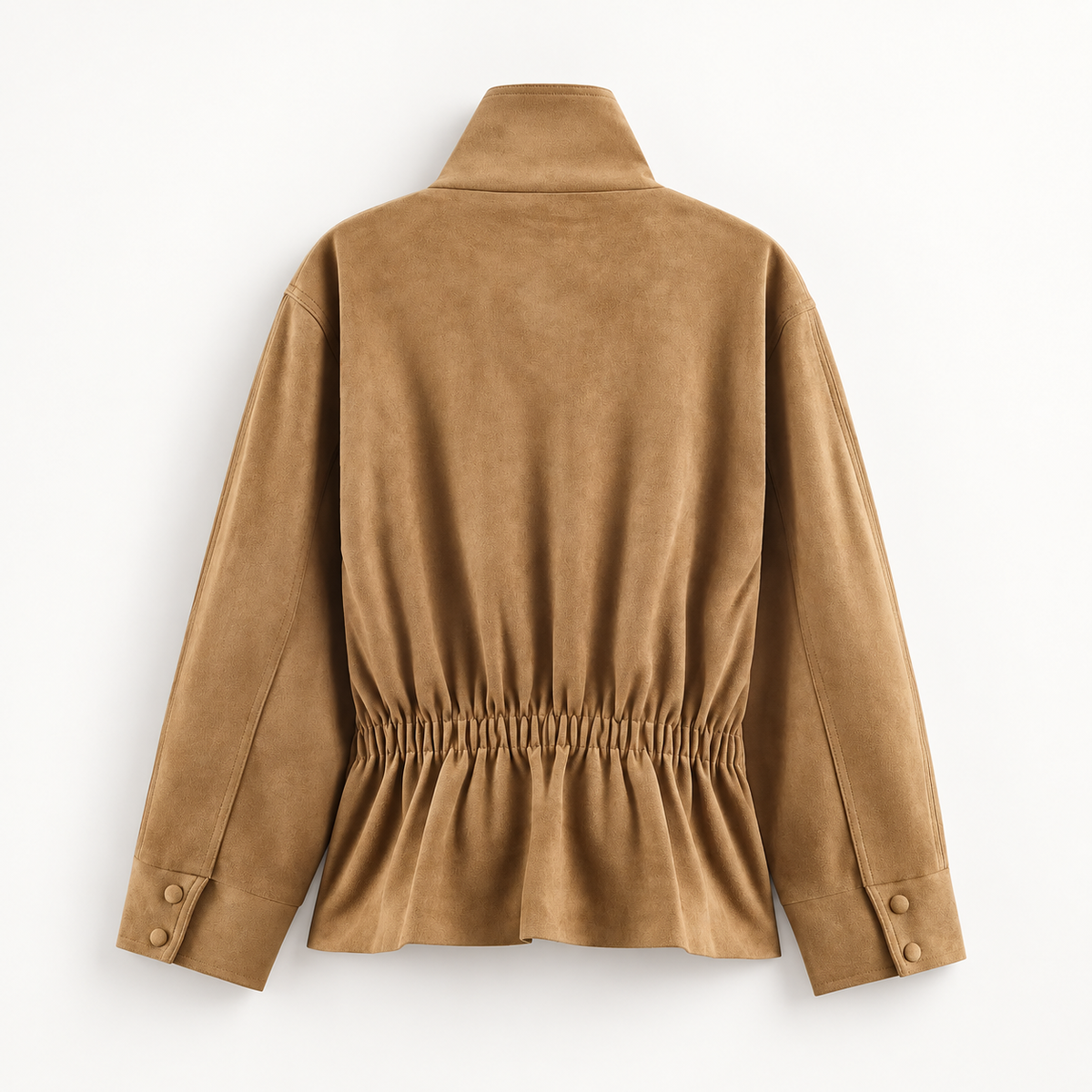 Lucienne Belted Suede-Look Jacket – High Neck Women’s Short Coat