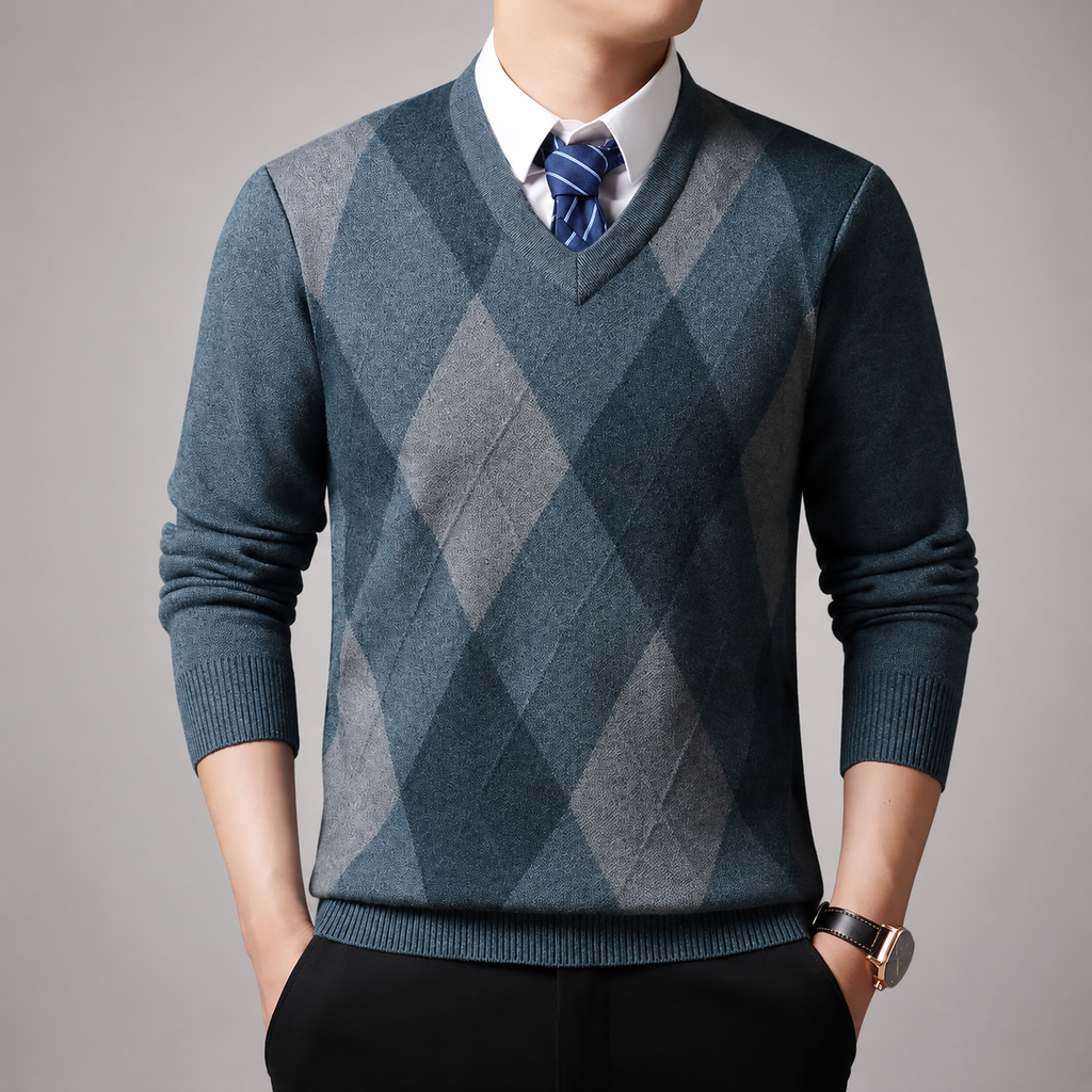 Dylan Men’s Argyle V-Neck Sweater