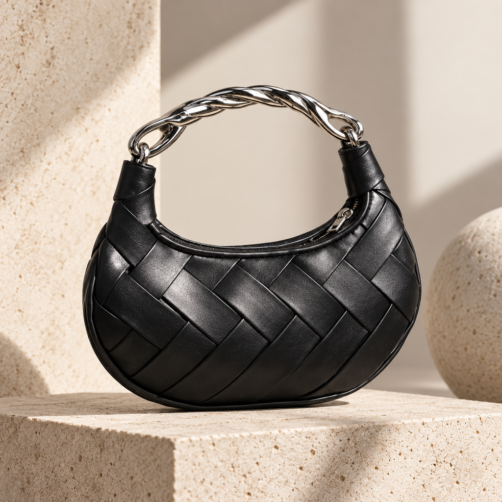 Marcelline Woven Crescent Handbag