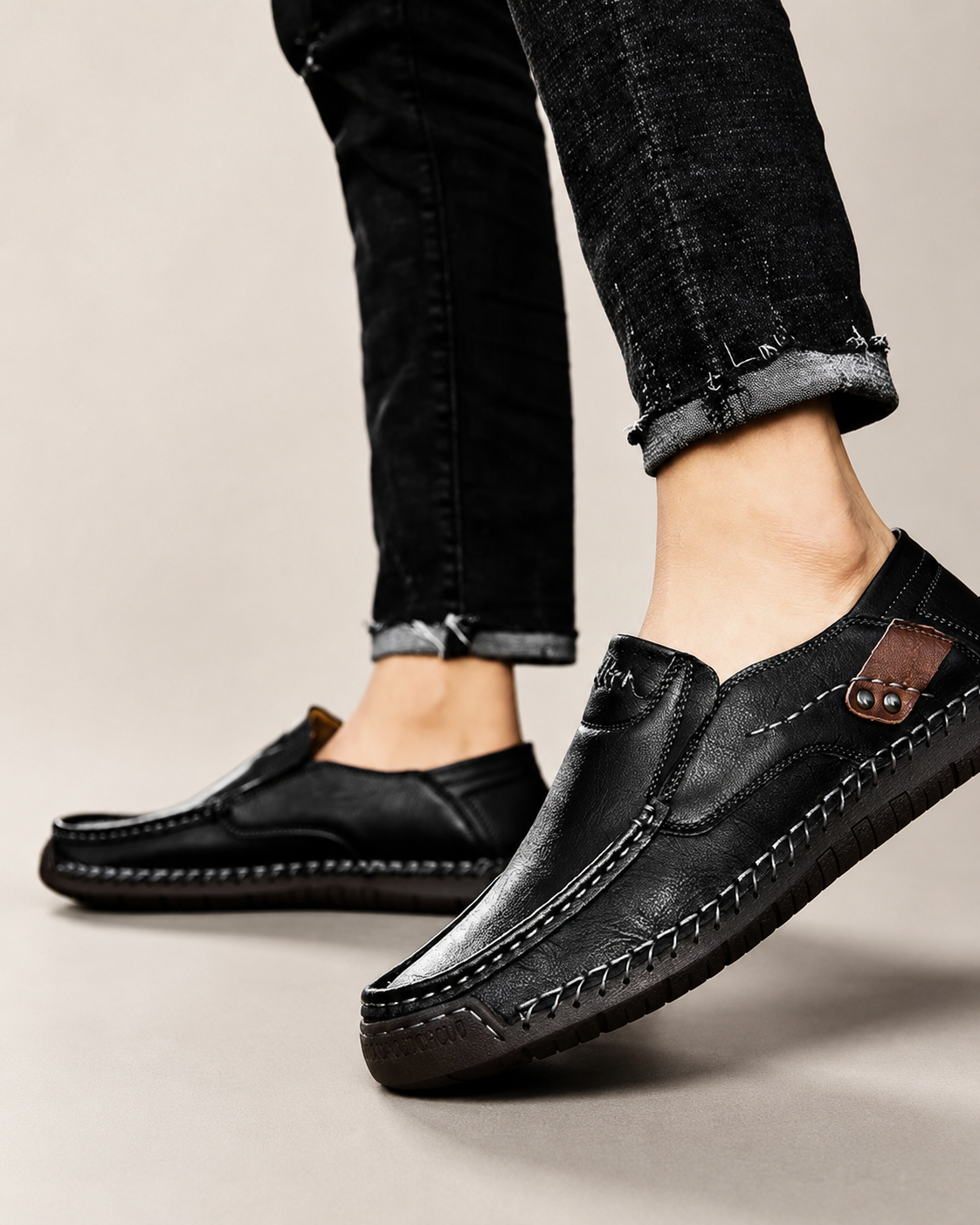 Mark's Hand-Stitched Leather Loafers with Flexible Rubber Sole