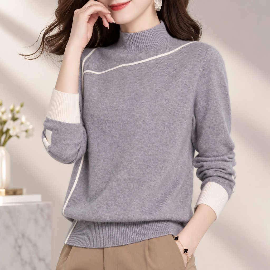 Rosalie Women's Contrast Trim Mock Neck Knit Sweater