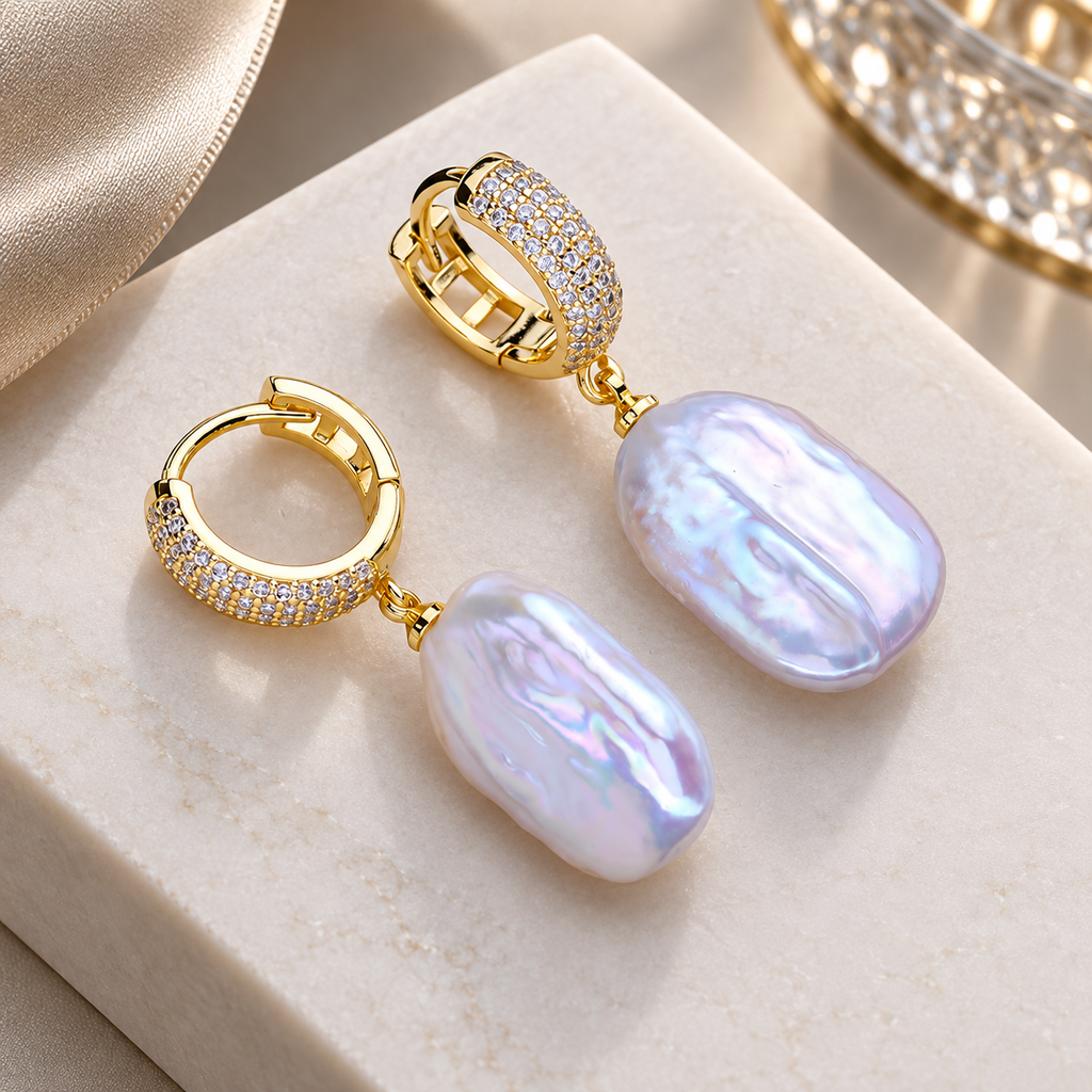 Serafina Crystal Hoop Baroque Pearl Drop Earrings