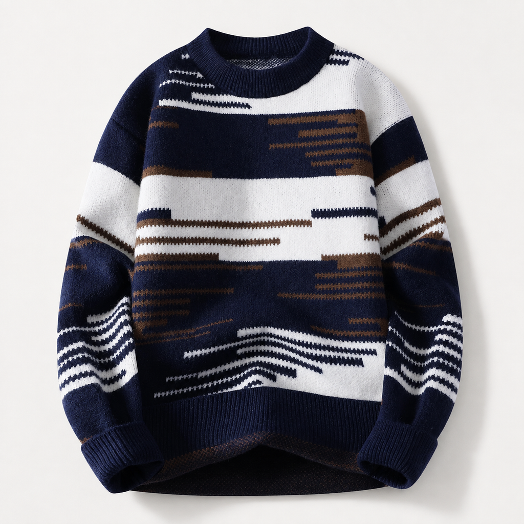 Mason Abstract Stripe Knit Crewneck Sweater