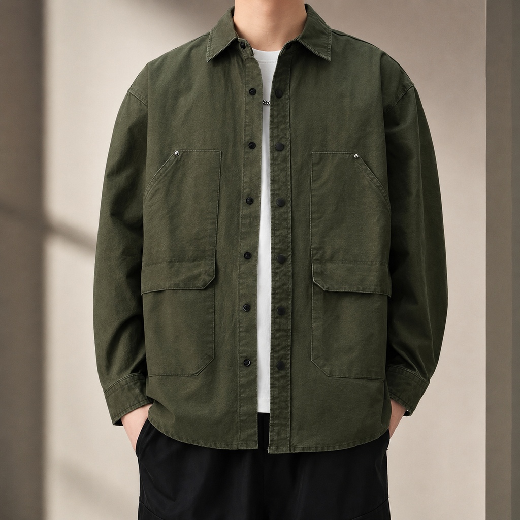 Callum Men’s Cargo Shirt – Long Sleeve Utility Button-Up with Front Pockets