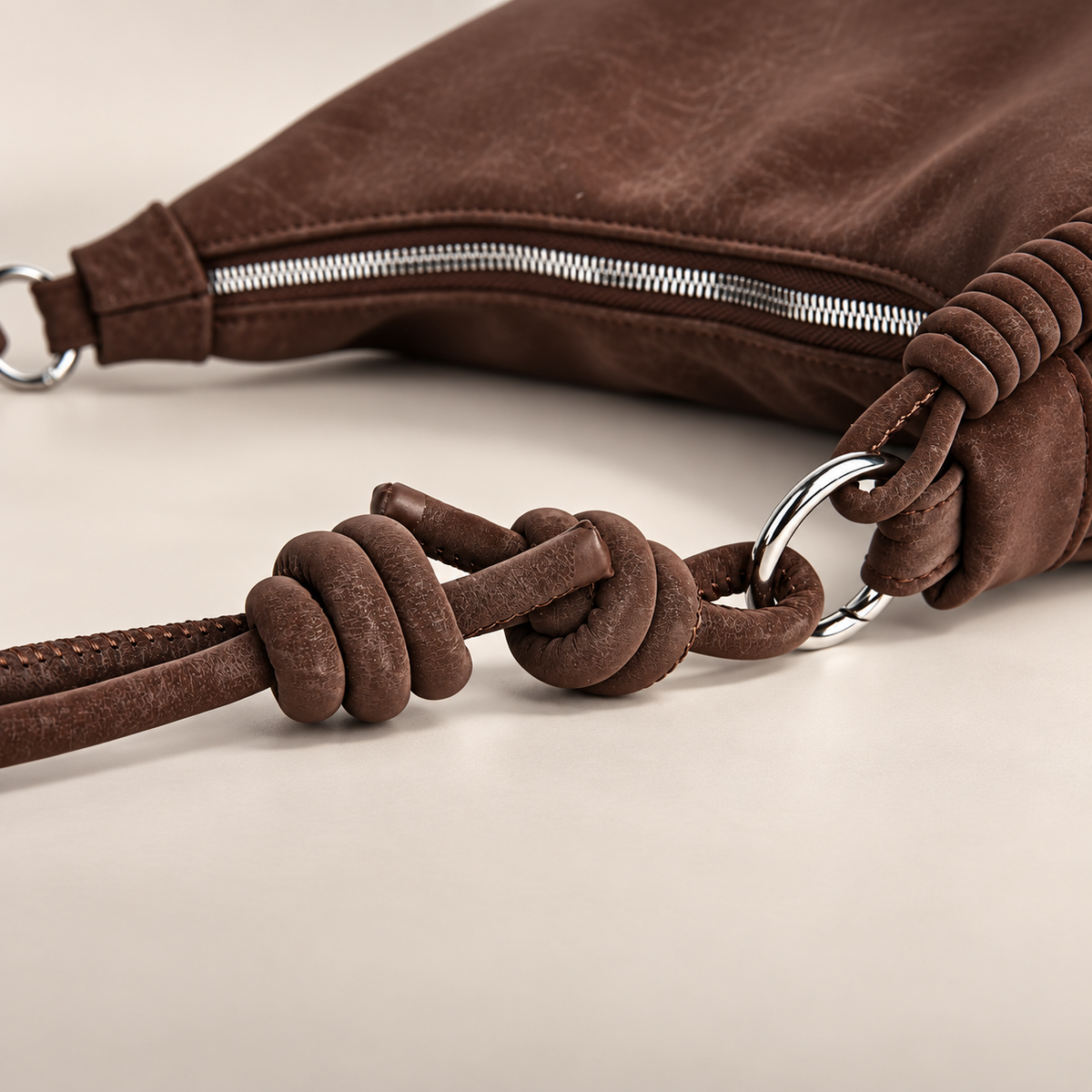 Marina Women’s Soft Hobo Shoulder Bag – Slouchy Zip-Top Handbag with Knotted Strap Detail