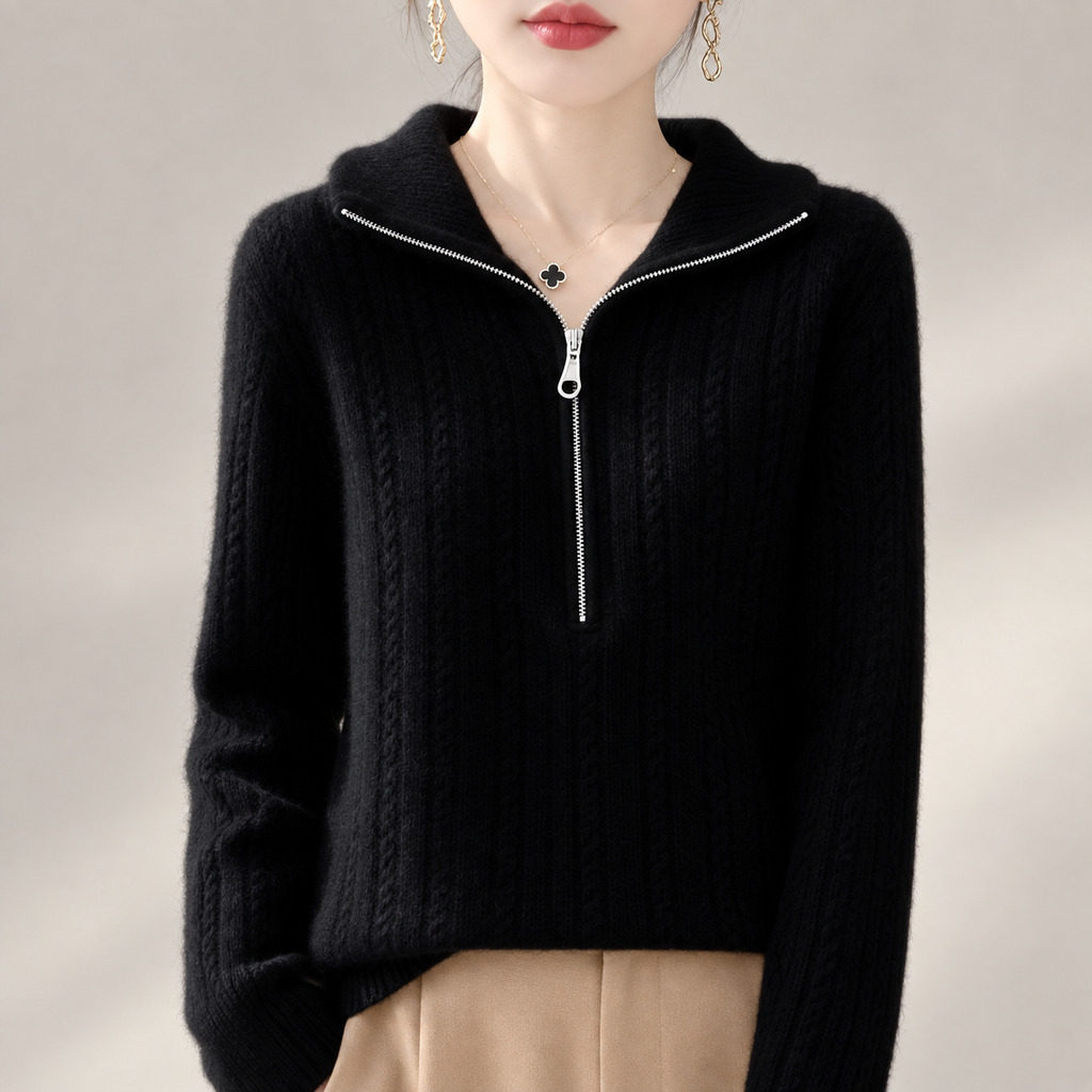Lucienne Cable Knit Half-Zip Mock Neck Sweater
