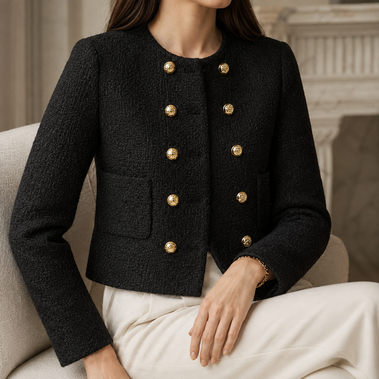 Camille Women’s Textured Double-Breasted Jacket