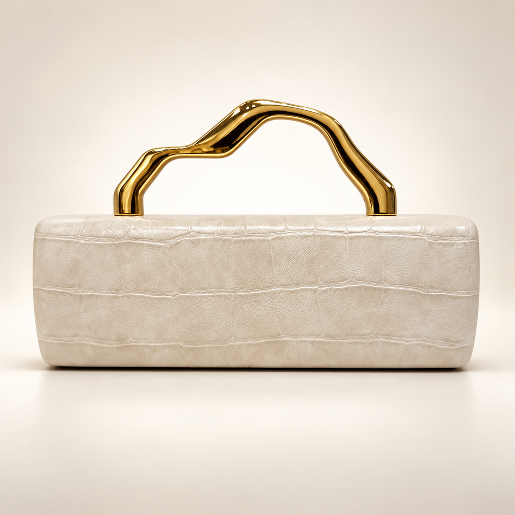 Francesca Croc-Embossed Evening Handbag with Sculptural Gold-Tone Handle