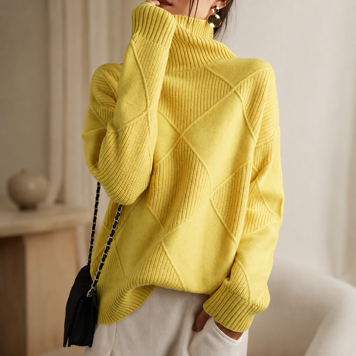 Luciana Women’s Checkered Turtleneck Sweater