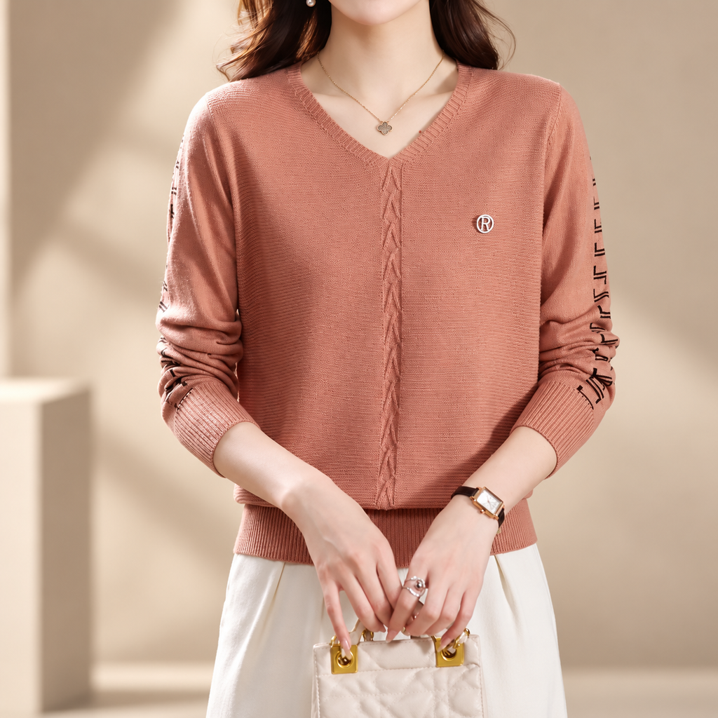 Renata Women’s V-Neck Knit Sweater – Long Sleeve Textured Pullover