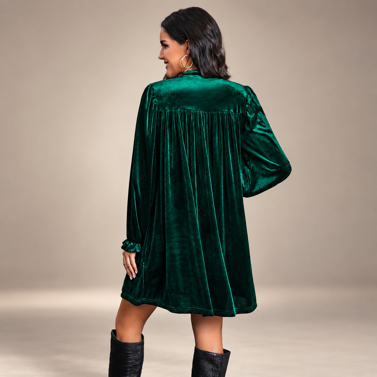 Camille Velvet Surplice V-Neck Long Sleeve Mini Dress