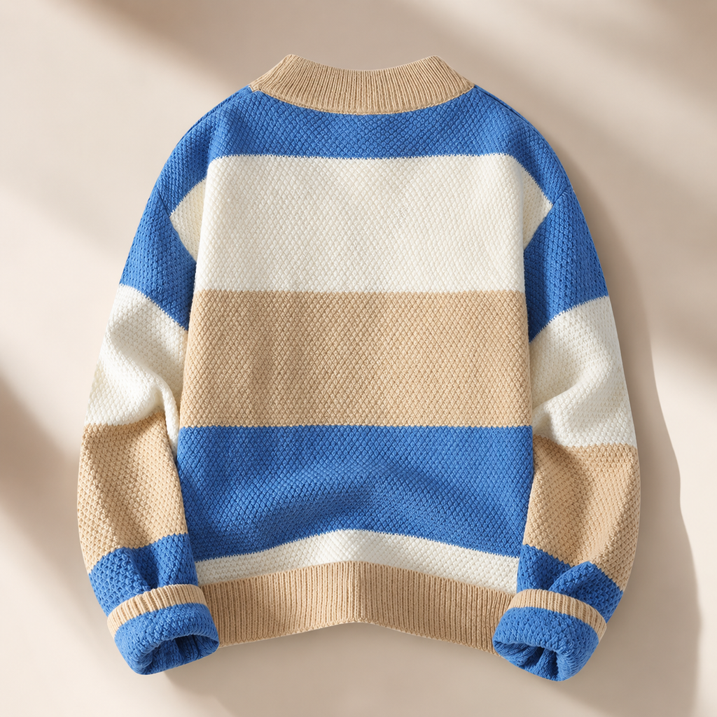 Marco Geometric Color-Block Knit Crewneck Sweater