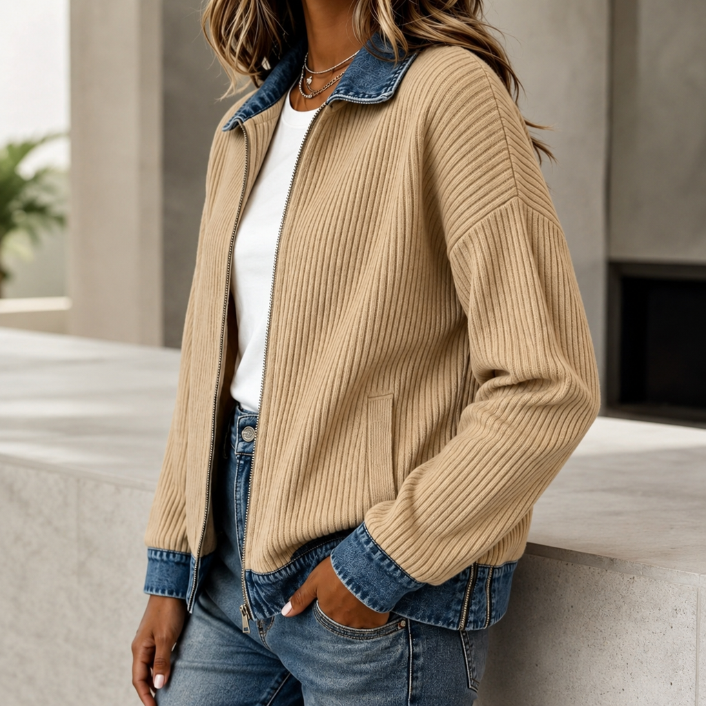 Aria Women’s Ribbed Zip-Up Knit Jacket