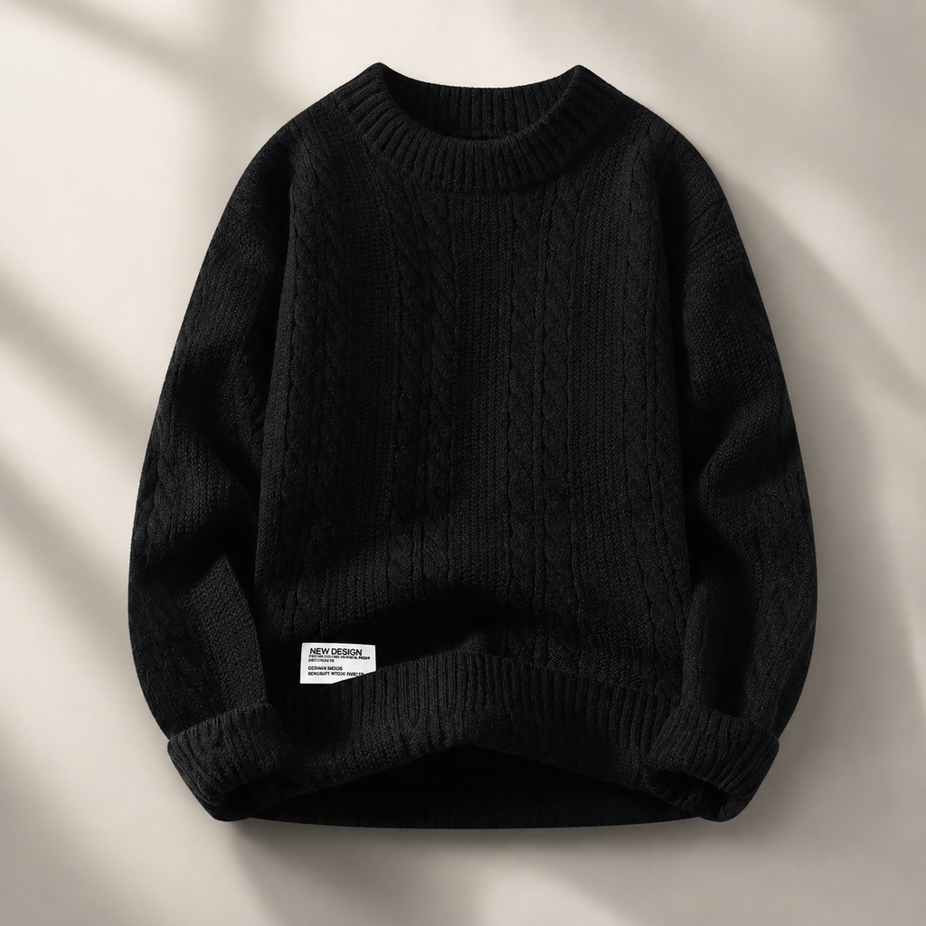 Callum Cable-Knit Crewneck Sweater – Textured Long Sleeve Pullover