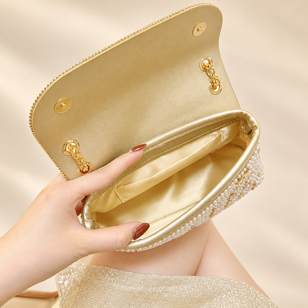 Vivienne Pearl & Crystal Embellished Evening Clutch Bag
