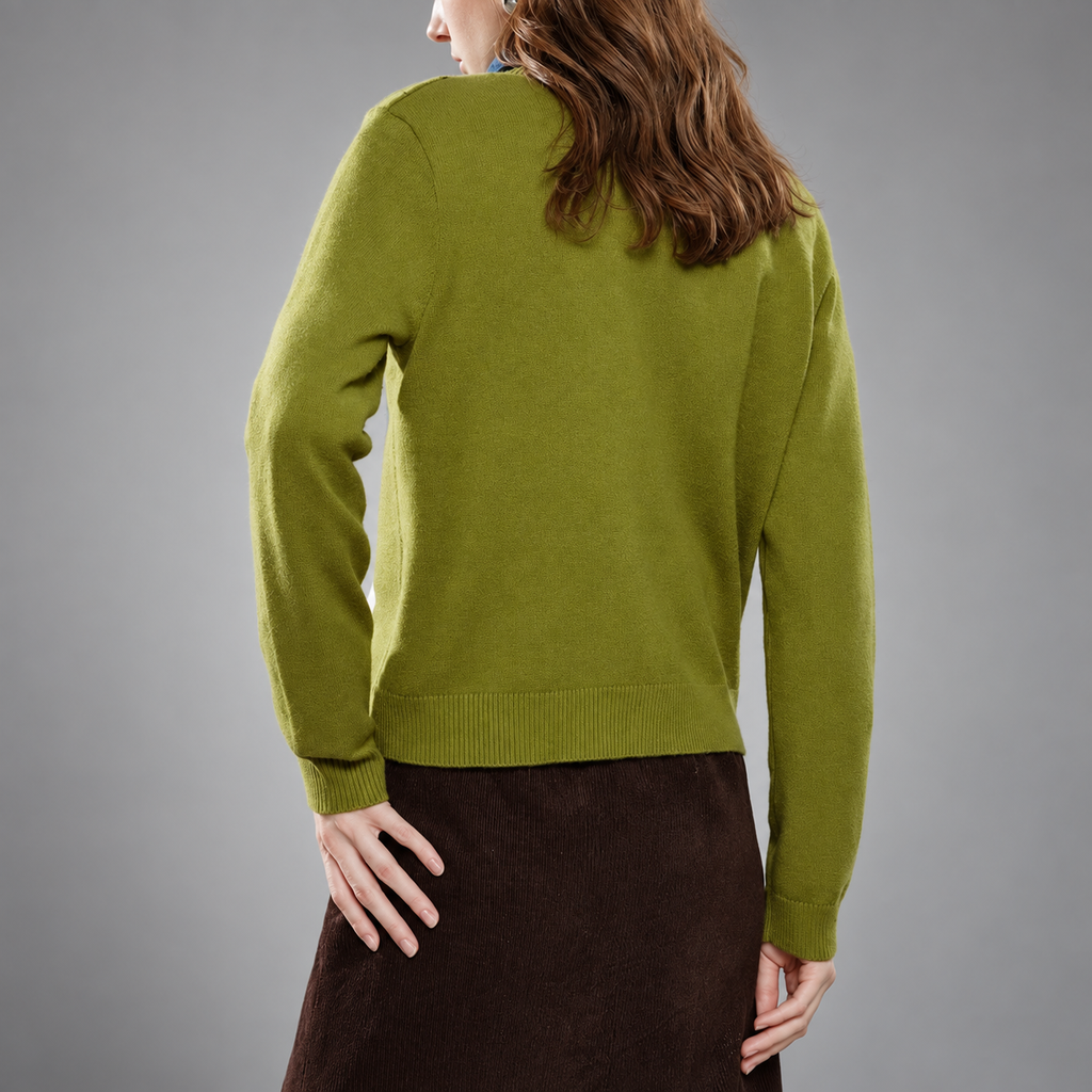 Harriet Argyle Button Front Knit Cardigan – Women’s Diamond Pattern Crew Neck Sweater