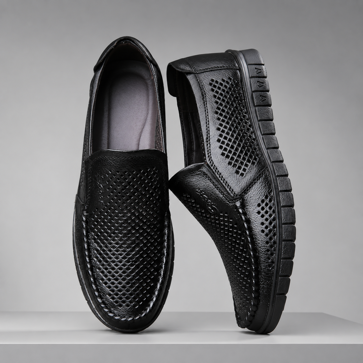 Bennett Men’s Genuine Leather Perforated Slip-On Loafers