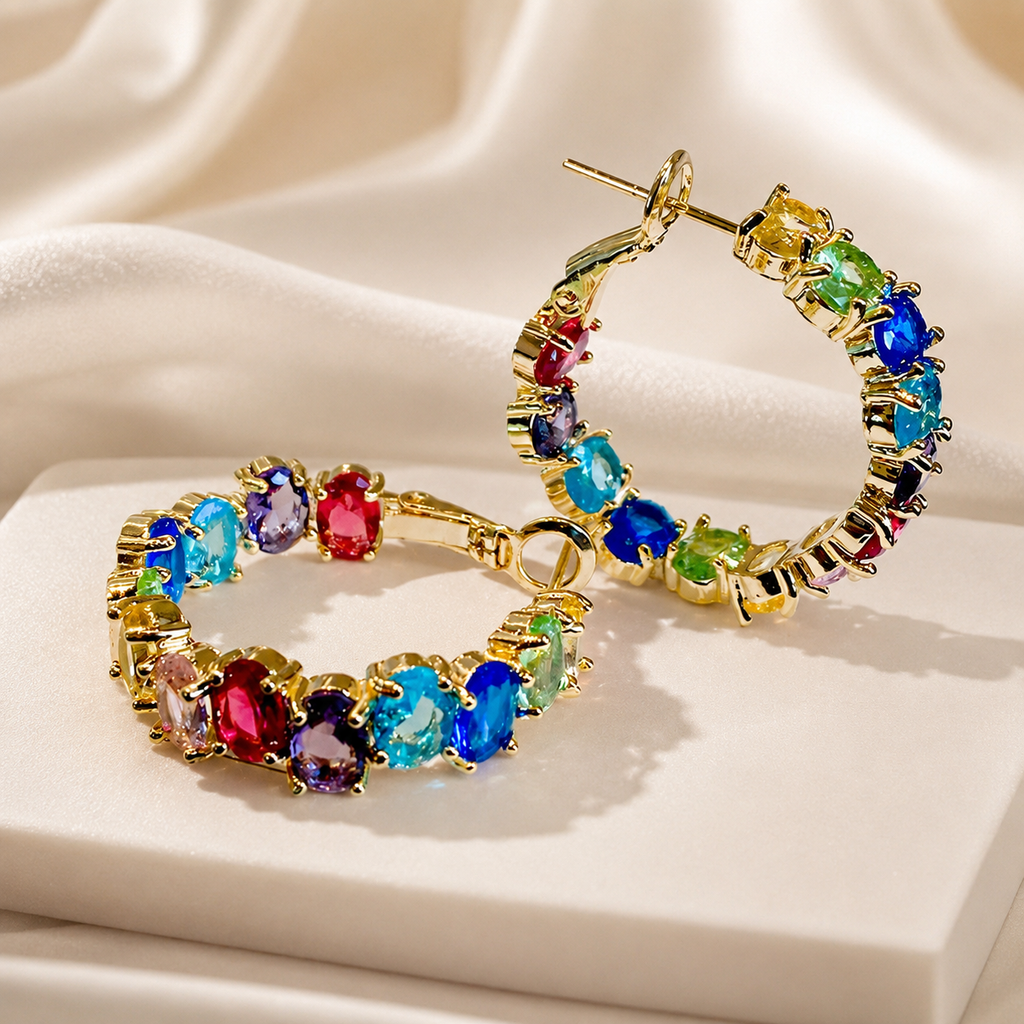 Brooklyn Rainbow Crystal Hoop Earrings