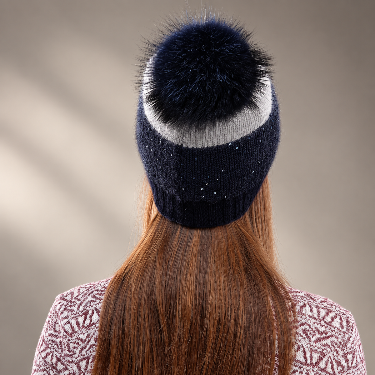Genevieve Women’s Colorblock Knit Pom-Pom Beanie