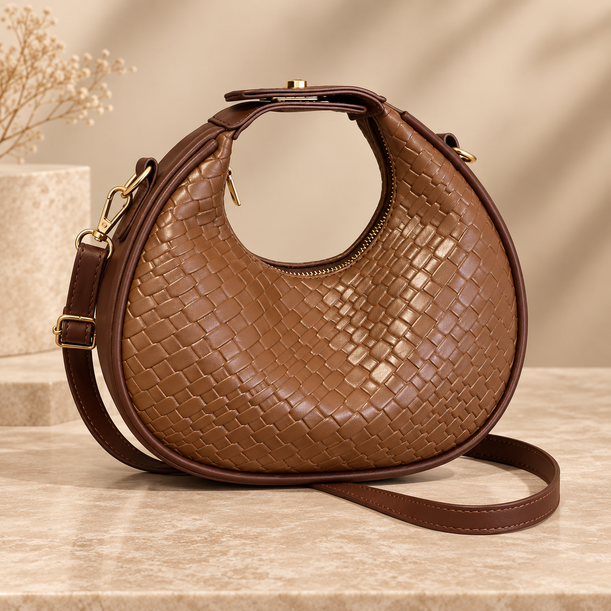 Alessia Textured Crescent Handbag