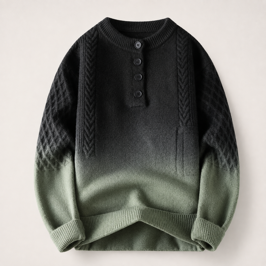 Bennett Gradient Cable-Knit Henley Sweater