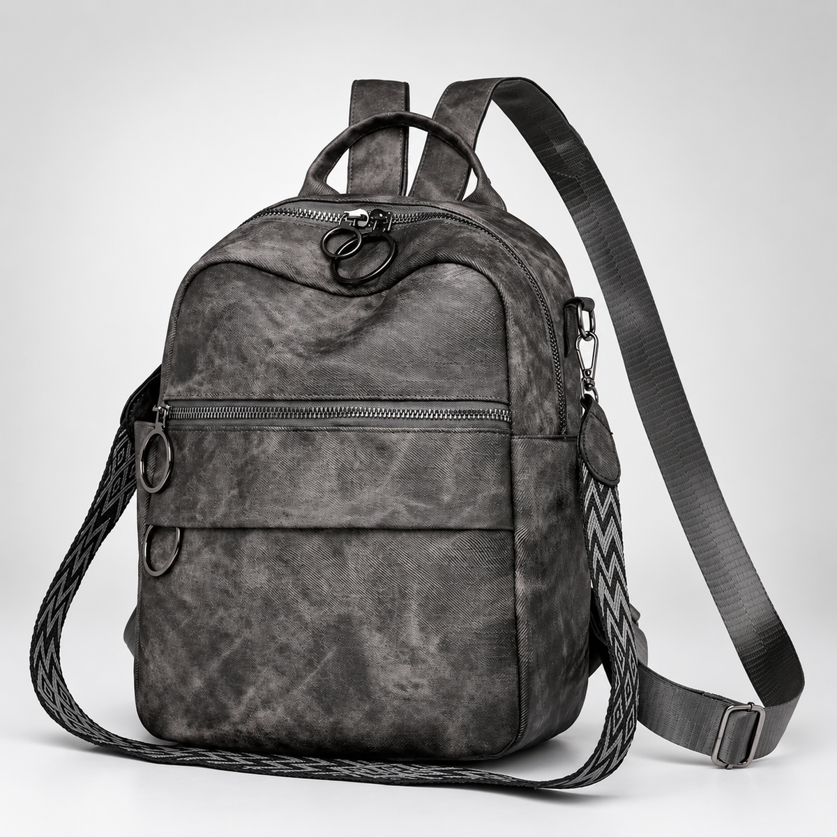 Bianca Convertible Textured Backpack – Multi-Zip Shoulder Bag with Top Handle