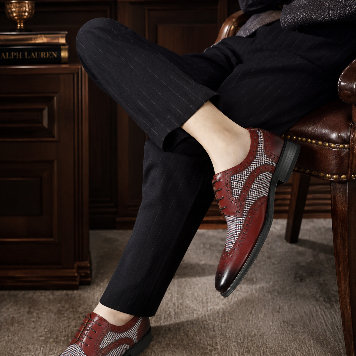 Sebastian Men’s Wingtip Oxford Dress Shoes – Woven Detail Lace-Up Shoes