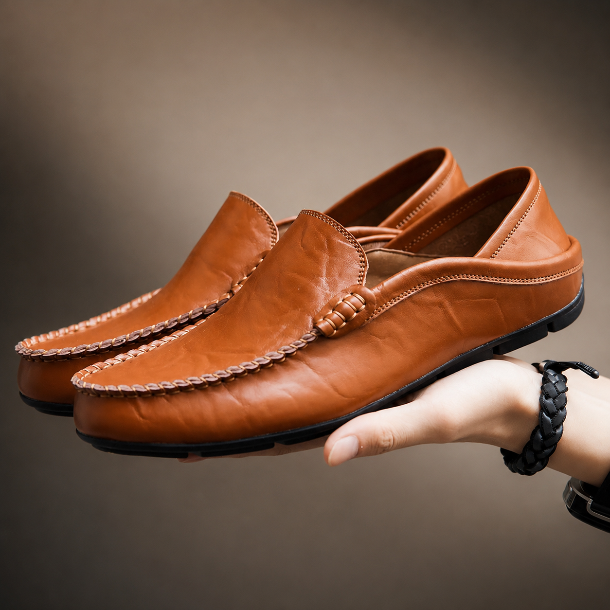 Nathan Men’s Genuine Leather Slip-On Loafers