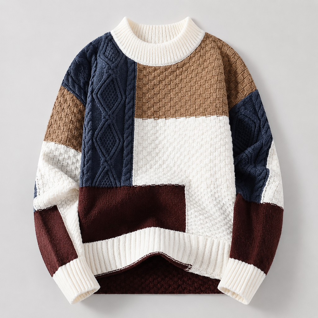 Alessio Patchwork Cable-Knit Crewneck Sweater
