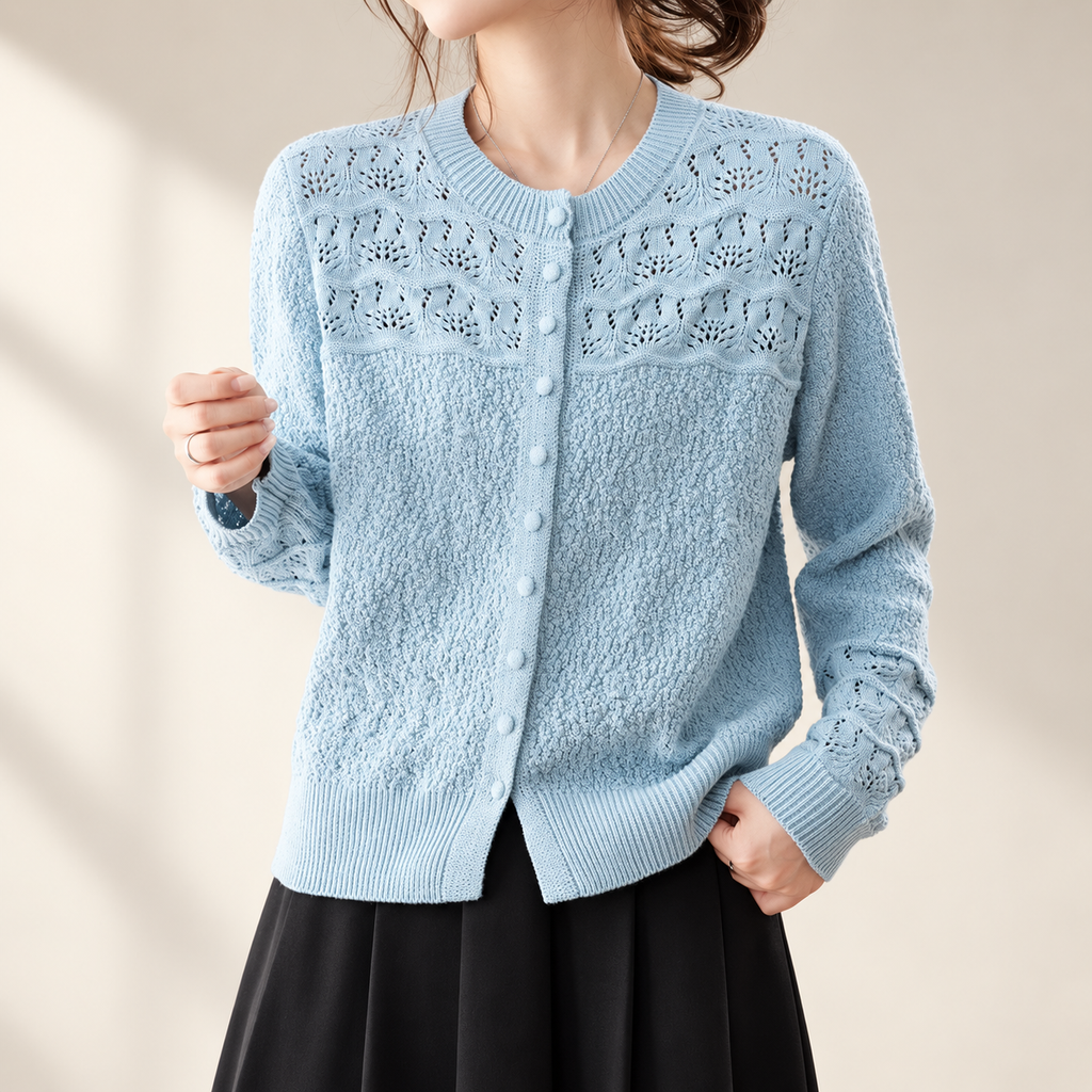 Colette Women's Textured Pointelle Knit Button-Front Cardigan