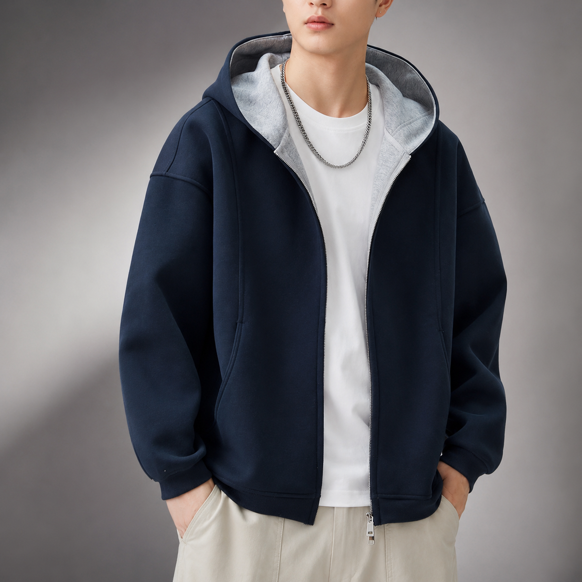 Bennett Men’s Full-Zip Hooded Jacket – Relaxed Casual Layer with Side Pockets