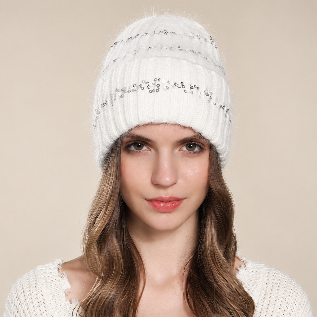Bianca Women’s Fuzzy Sequin Knit Beani