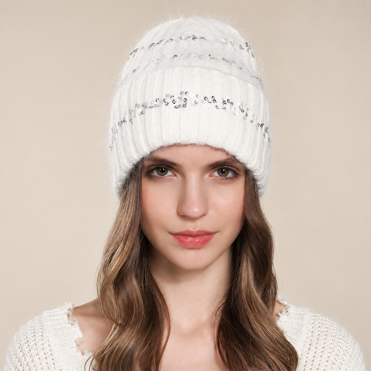 Bianca Women’s Fuzzy Sequin Knit Beani