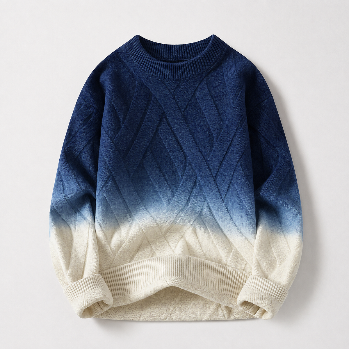 Adrian Gradient Textured Crewneck Sweater – Long Sleeve Geometric Knit Pullover