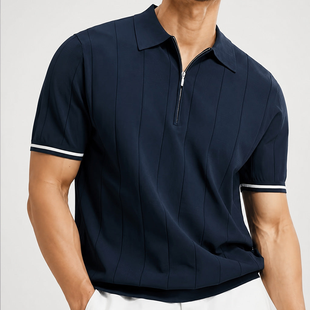 David Men’s Ribbed Quarter-Zip Polo Shirt