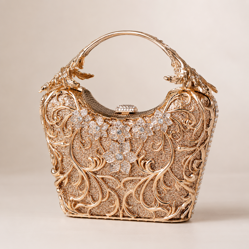 Sylvia's Ornate Filigree Evening Bag | Compact Structured Clutch