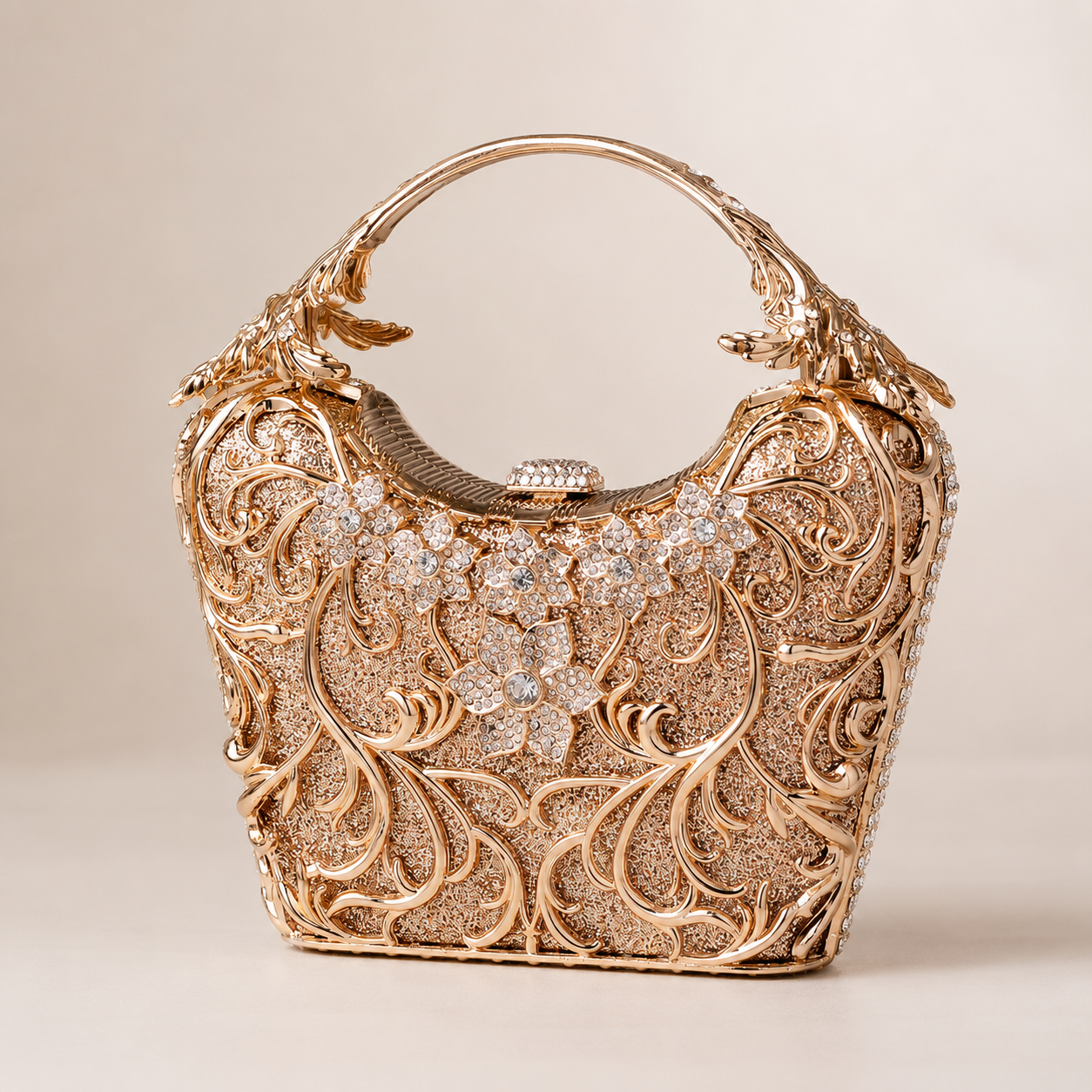 Sylvia's Ornate Filigree Evening Bag | Compact Structured Clutch