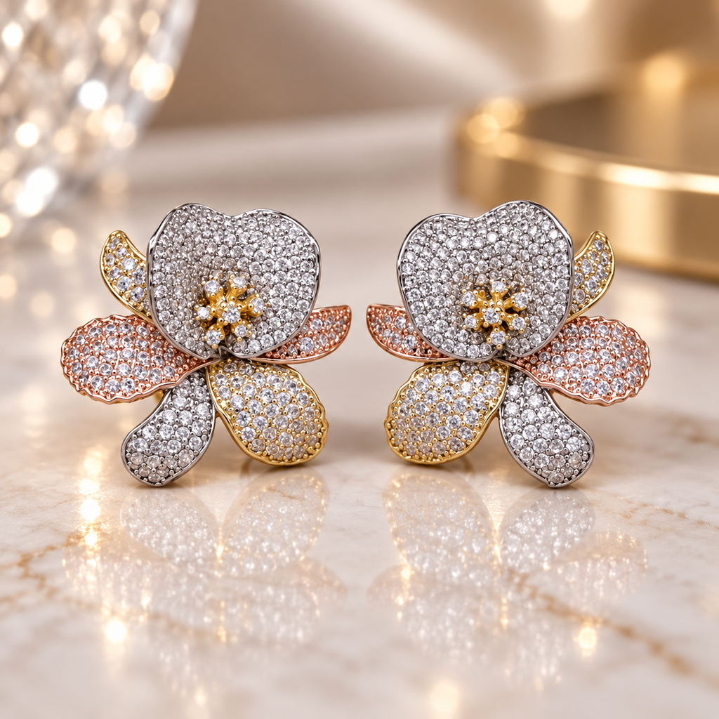 Rosalie Crystal Orchid Stud Earrings – Multicolor Floral Statement Earrings