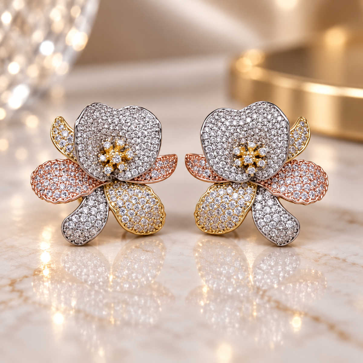 Rosalie Crystal Orchid Stud Earrings – Multicolor Floral Statement Earrings