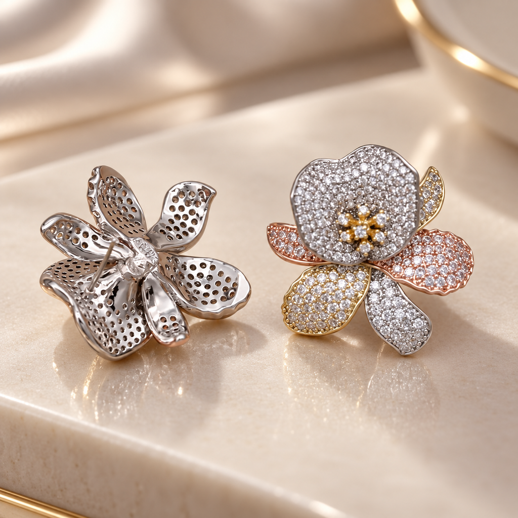 Rosalie Crystal Orchid Stud Earrings – Multicolor Floral Statement Earrings